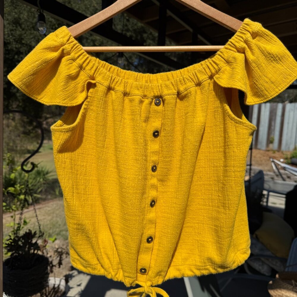 Madewell Texture & Thread Off-the-Shoulder Top Yellow Size Large